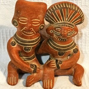 Terracotta Clay Aztec Mayan Pottery Sculpture Couple Holding Hands